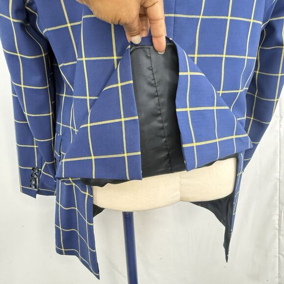 Paul Fredrick Wool Blazer Sport Coat Mens Size 43R Blue Plaid Jacket - Picture 9 of 16